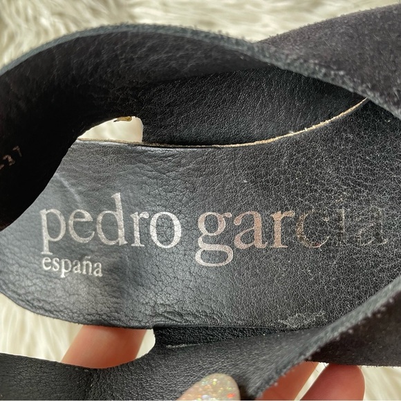 Pedro Garcia Maggie Black Suede Criss Cross Cork Open Toe Heeled Sandal Size 37 - Picture 10 of 12